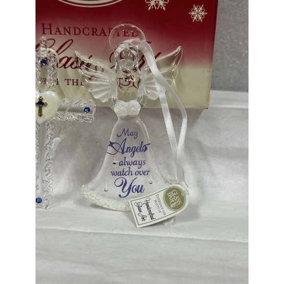 Angel And Cross Glass Blown Christmas Ornaments Swarovski Crystals Lot Of Two - Picture 3 of 9